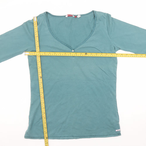 White Stuff Women’s Green 3/4 Sleeve V-Neck Cotton T-Shirt Size 14