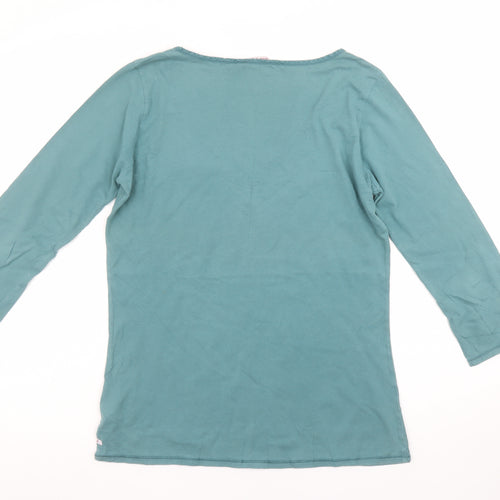 White Stuff Women’s Green 3/4 Sleeve V-Neck Cotton T-Shirt Size 14