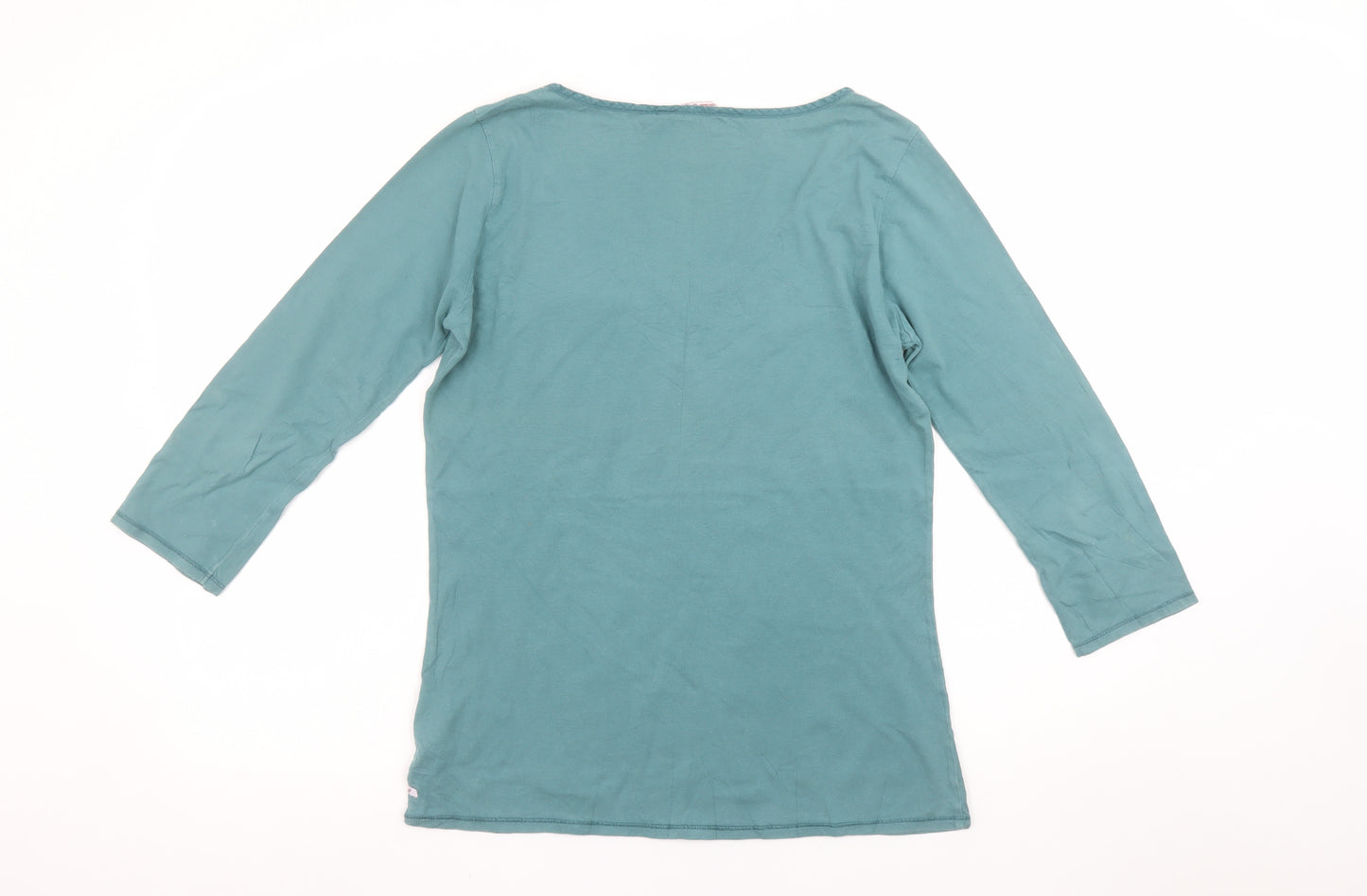 White Stuff Women’s Green 3/4 Sleeve V-Neck Cotton T-Shirt Size 14