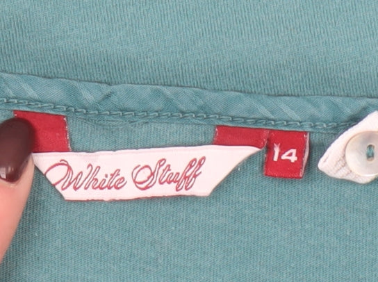 White Stuff Women’s Green 3/4 Sleeve V-Neck Cotton T-Shirt Size 14