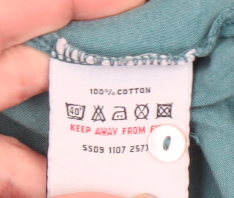 White Stuff Women’s Green 3/4 Sleeve V-Neck Cotton T-Shirt Size 14