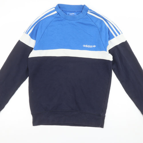 Adidas Men's Blue Colour Block Crew Neck Sweatshirt XS
