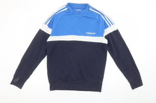 Adidas Men's Blue Colour Block Crew Neck Sweatshirt XS
