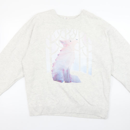 Delta Fleece Women’s Grey Pullover Sweatshirt L Wolf Graphic Cotton Blend