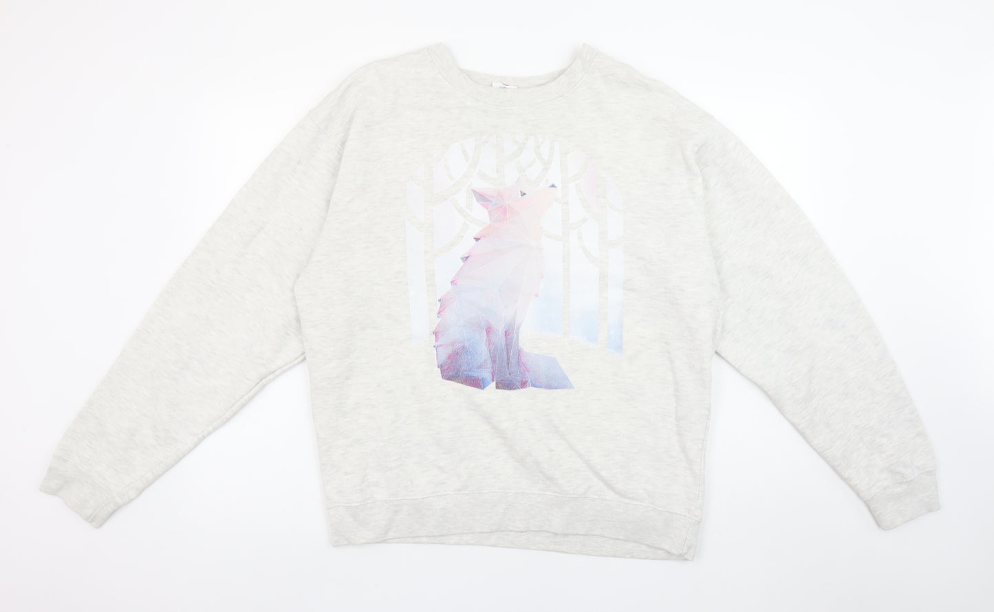 Delta Fleece Women’s Grey Pullover Sweatshirt L Wolf Graphic Cotton Blend