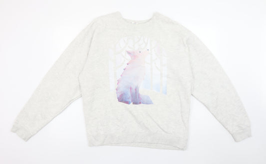 Delta Fleece Women’s Grey Pullover Sweatshirt L Wolf Graphic Cotton Blend