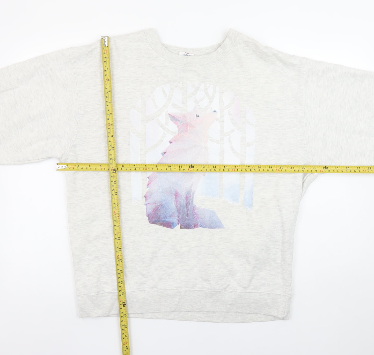 Delta Fleece Women’s Grey Pullover Sweatshirt L Wolf Graphic Cotton Blend