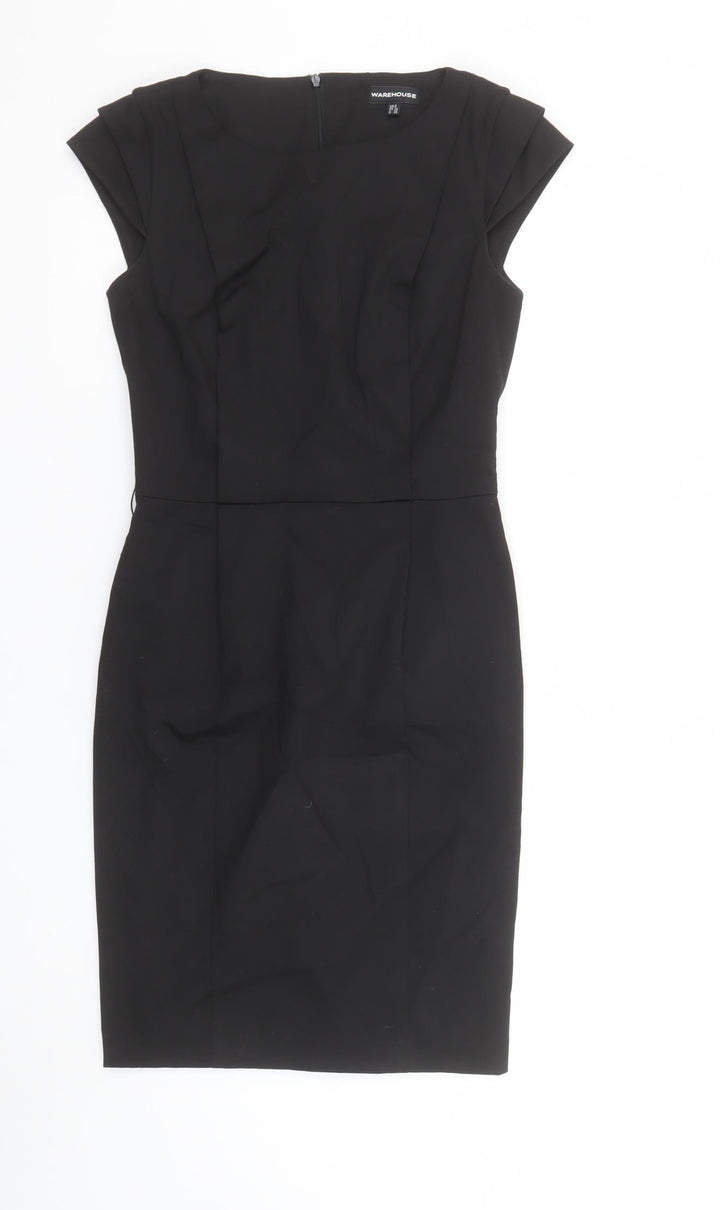 Warehouse Women Black Size 8 Sheath Knee Length Dress
