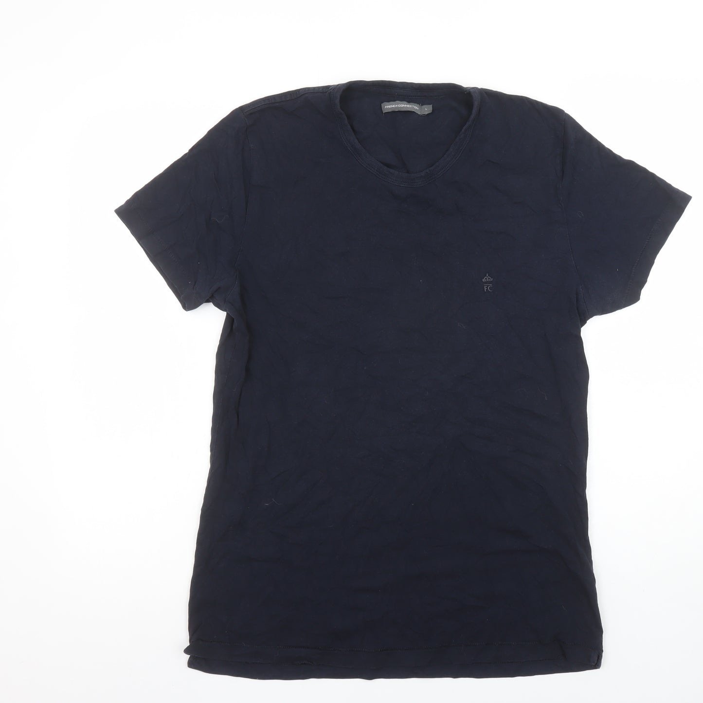 French Connection Men's Navy Blue Cotton Crew Neck T-Shirt Size L