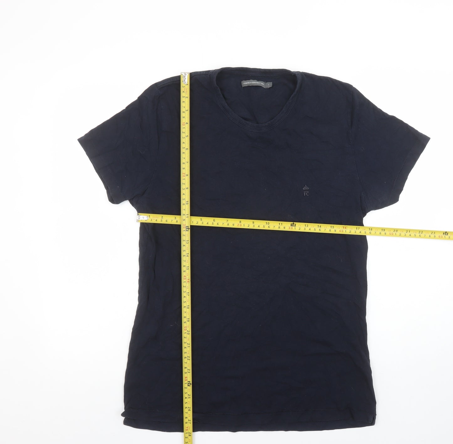 French Connection Men's Navy Blue Cotton Crew Neck T-Shirt Size L