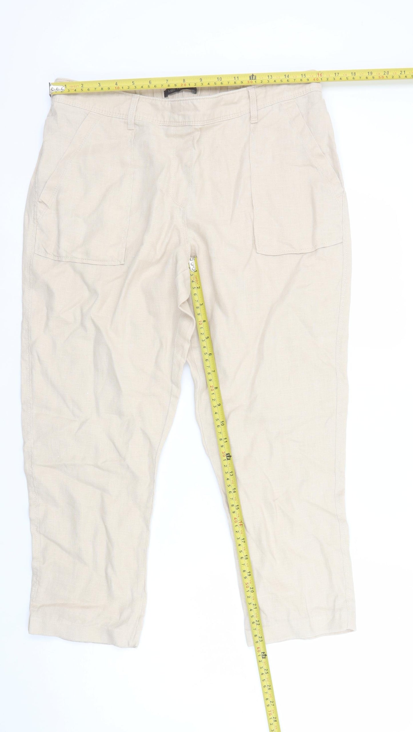 Marks and Spencer Women’s Beige Linen Capri Trousers UK 12 Short