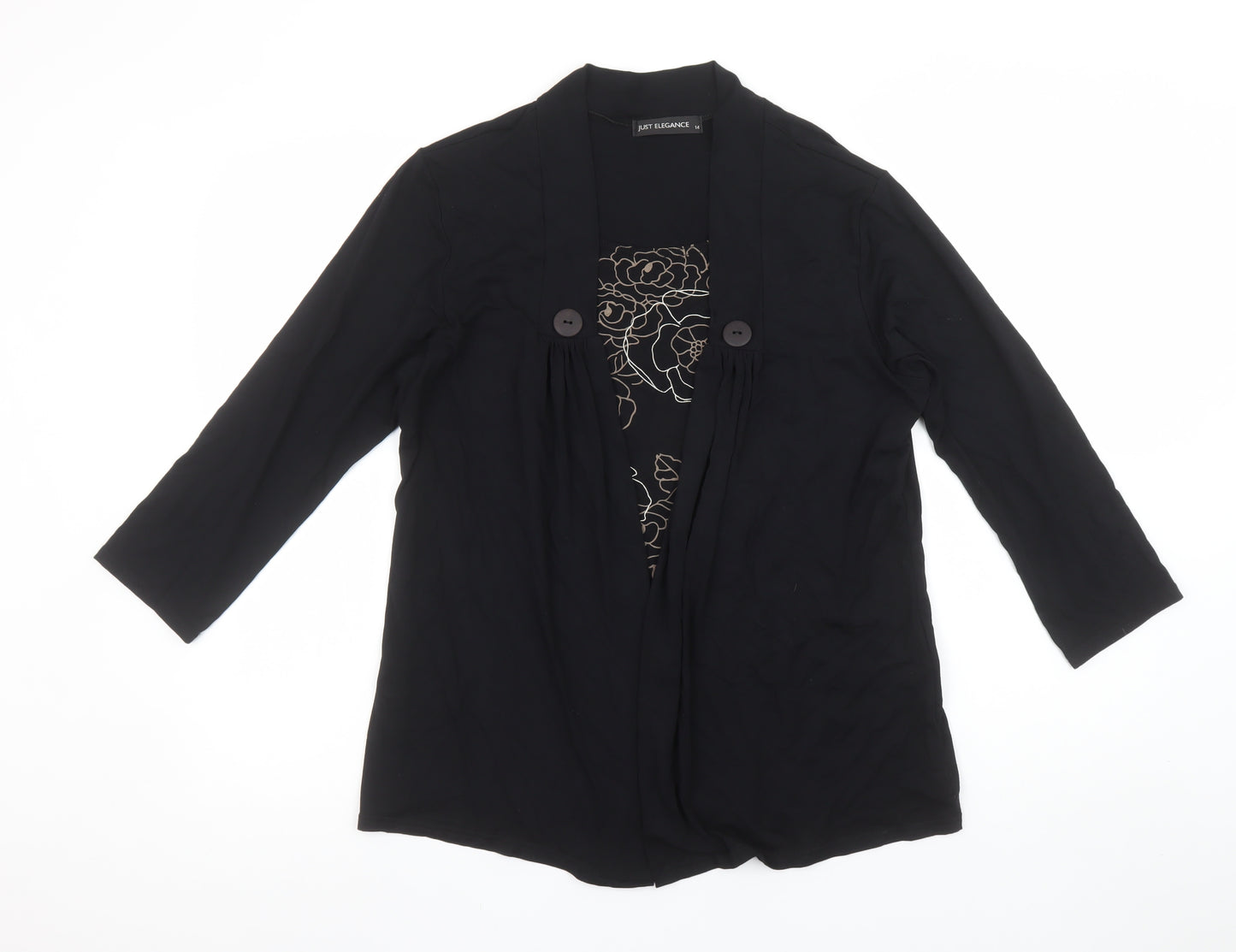 Just Elegance Women’s Black Tunic Blouse Size 14 Viscose Jersey 3/4 Sleeve