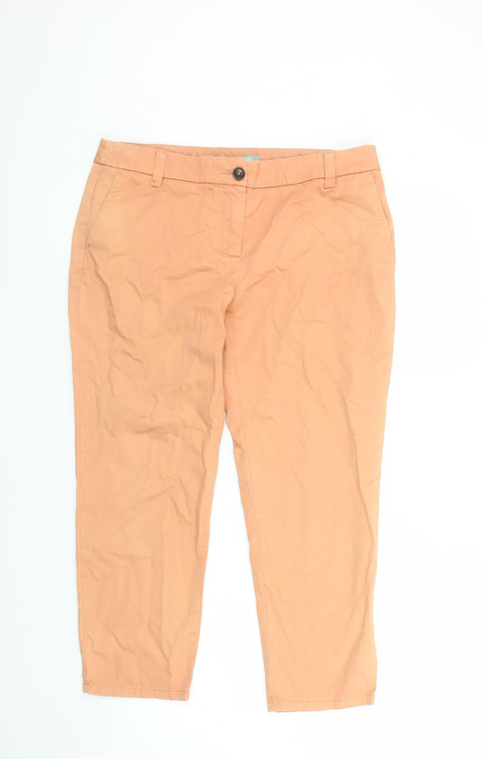 Boden Women's Orange Cropped Cotton Trousers Size 12