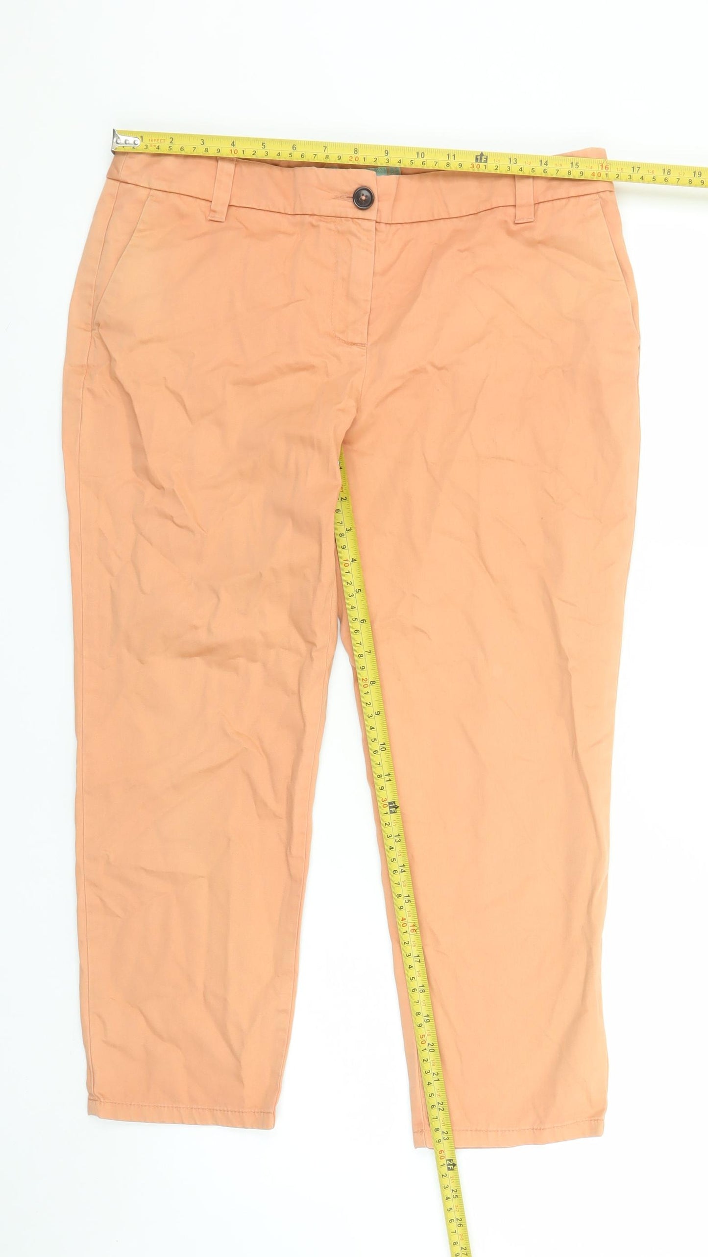 Boden Women's Orange Cropped Cotton Trousers Size 12