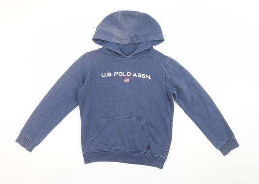U.S. Polo Assn. Boys Blue Pullover Hoodie 9-10 Years Cotton Blend Sweatshirt