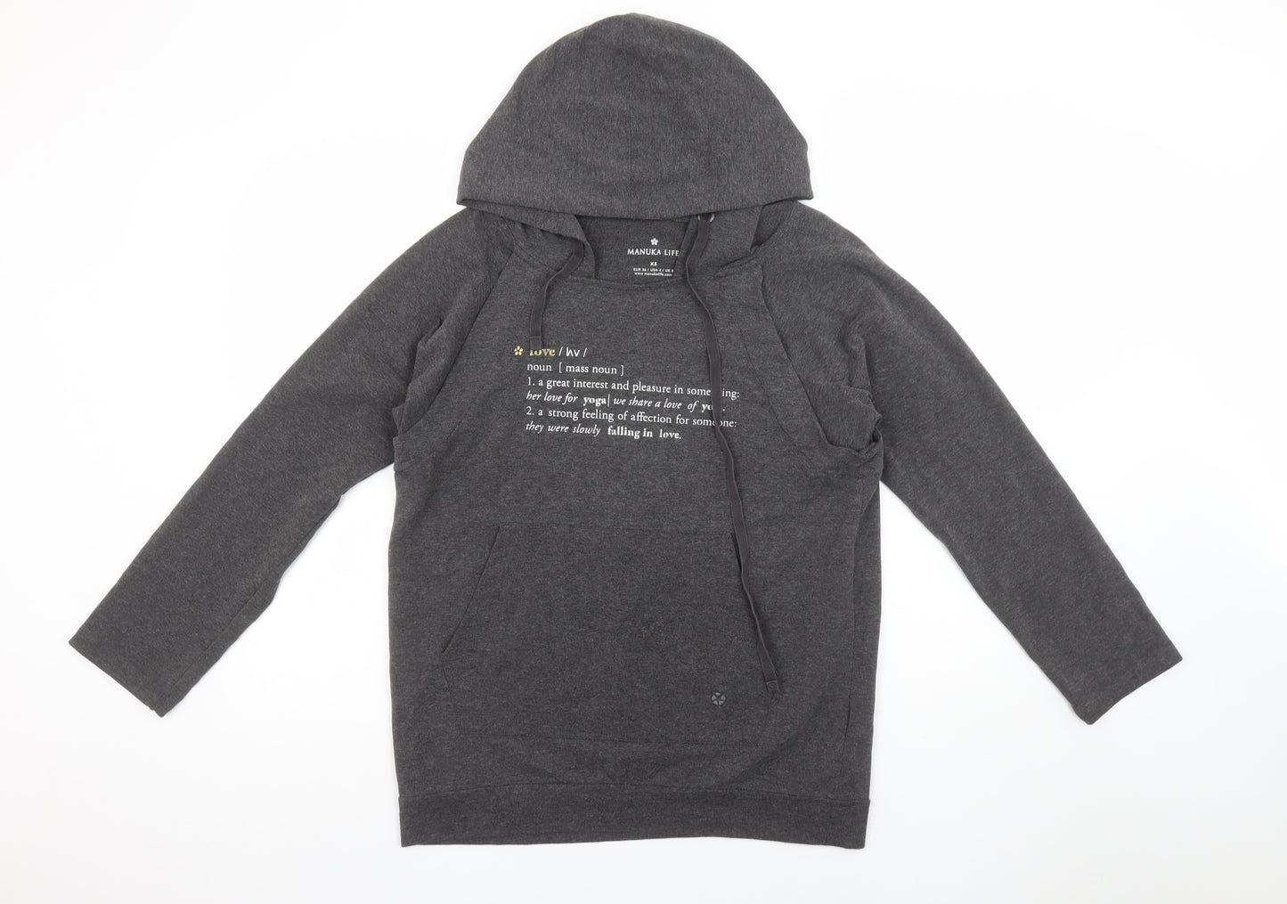 Manuka Life Women’s Grey Pullover Hoodie XS UK 8 Cotton Blend Yoga Top