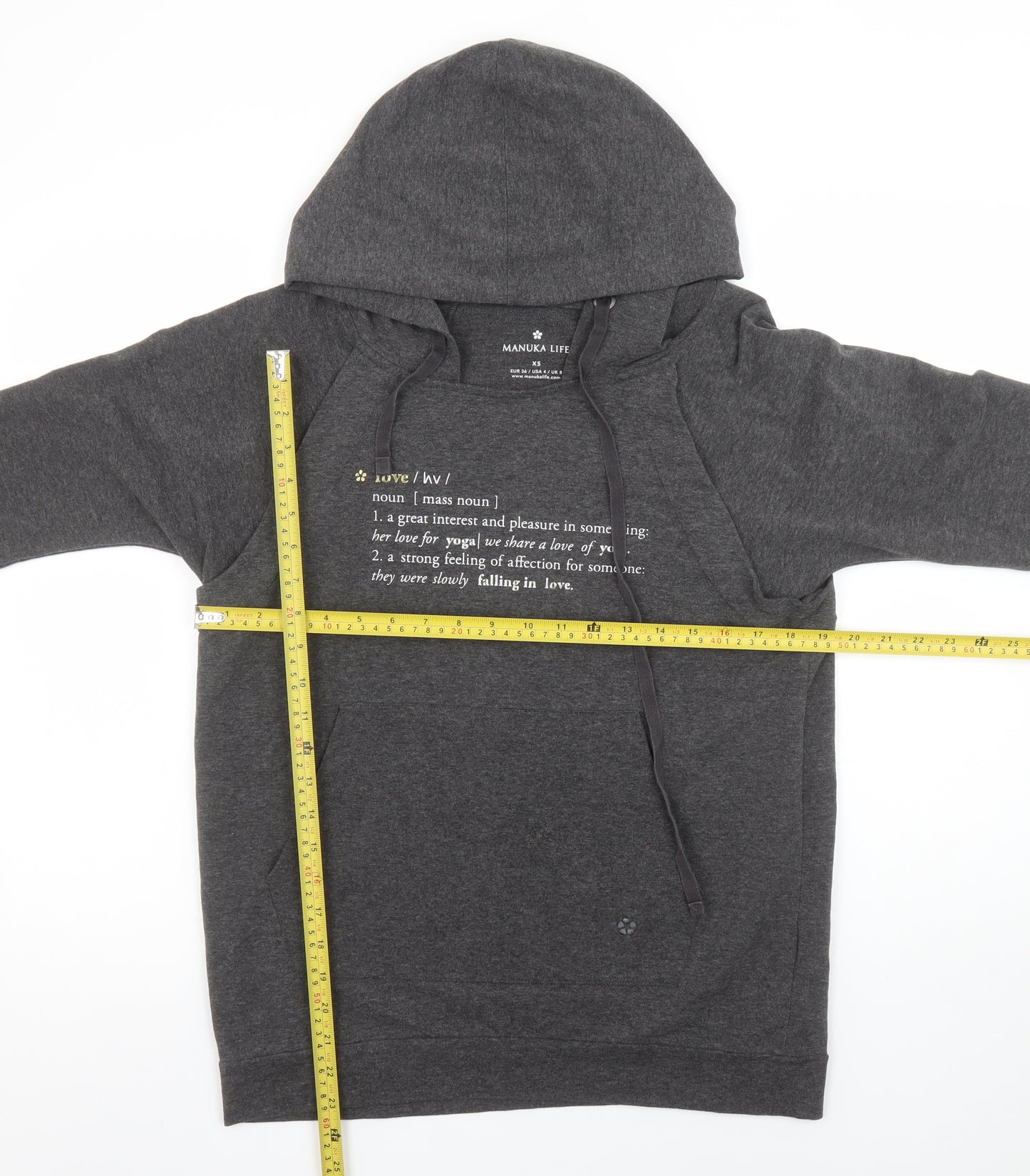 Manuka Life Women’s Grey Pullover Hoodie XS UK 8 Cotton Blend Yoga Top