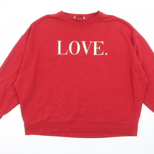 Tu Women Red LOVE. Graphic Pullover Sweatshirt Size M