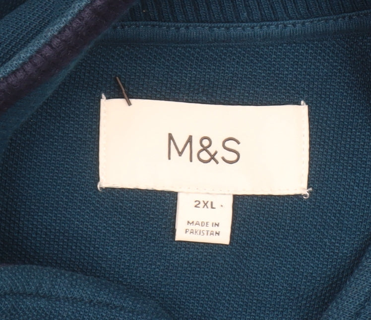 Marks and Spencer Men's Blue 2XL Henley Sweatshirt Cotton