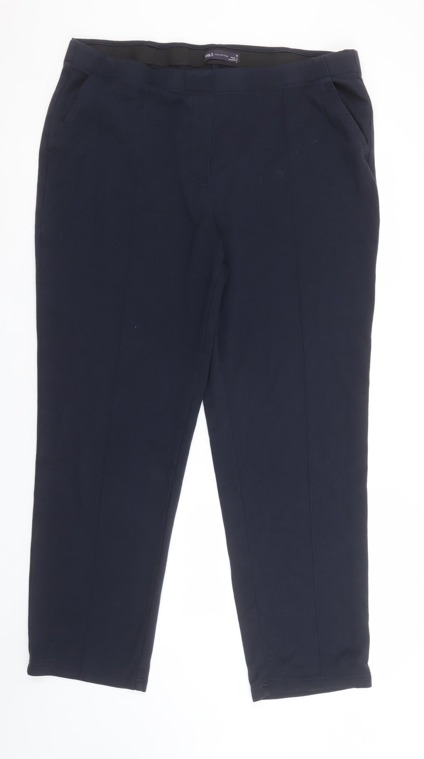 Marks and Spencer Women's Blue Regular Fit Stretch Trousers Size 18