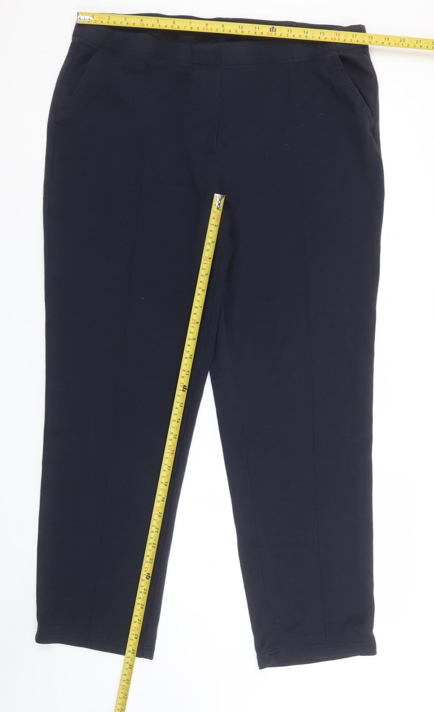 Marks and Spencer Women's Blue Regular Fit Stretch Trousers Size 18