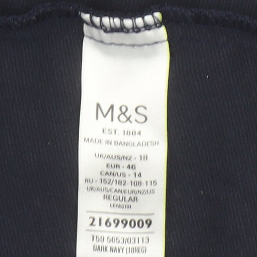 Marks and Spencer Women's Blue Regular Fit Stretch Trousers Size 18