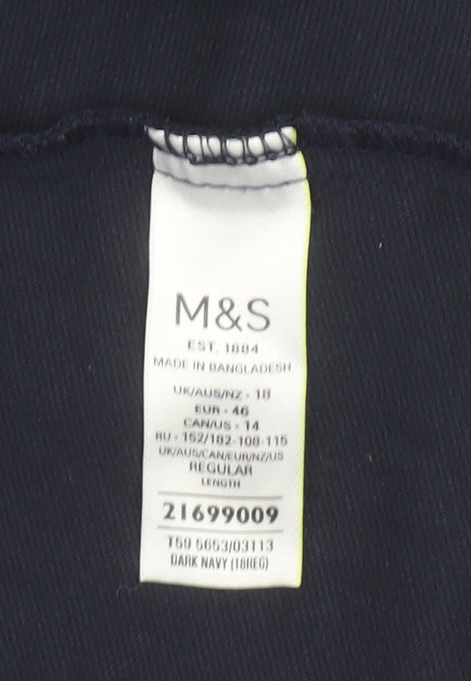 Marks and Spencer Women's Blue Regular Fit Stretch Trousers Size 18