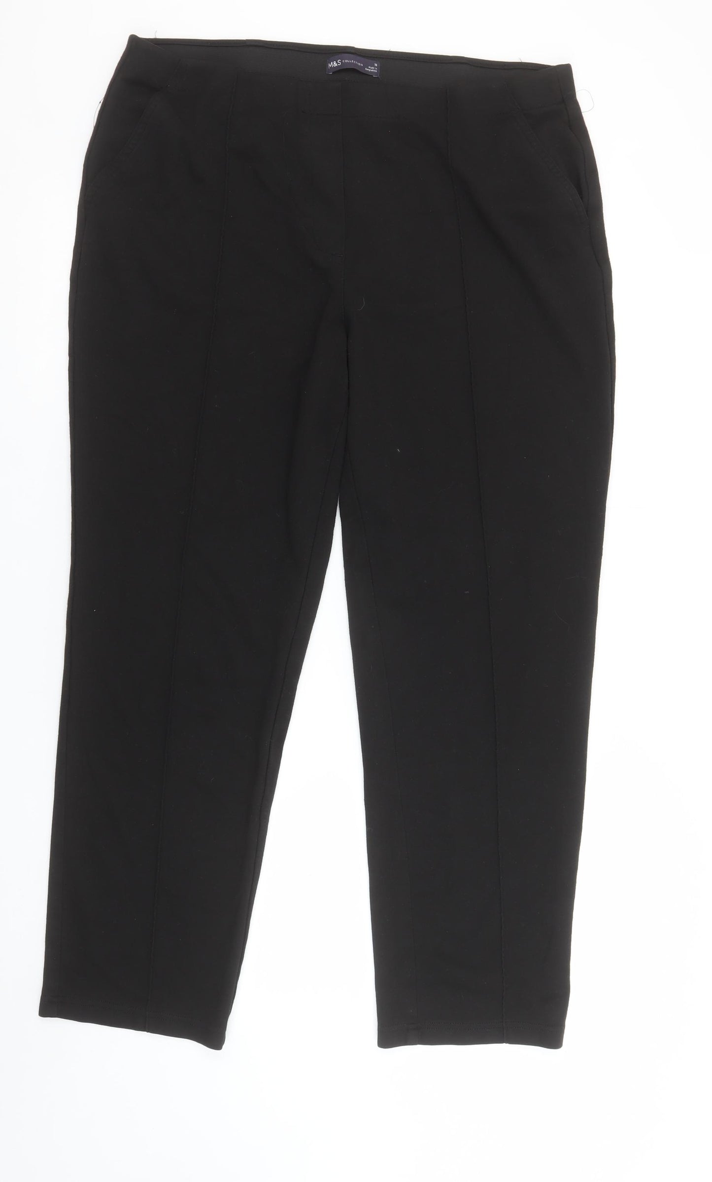 Marks and Spencer Women's Black Regular Fit Stretch Trousers Size 18