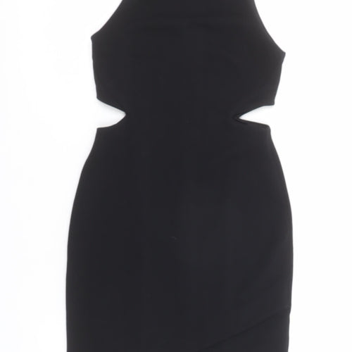 Topshop Women’s Black Size 6 Bodycon High Neck Cut Out Mini Dress