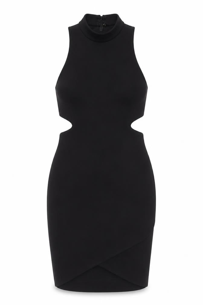 Topshop Women’s Black Size 6 Bodycon High Neck Cut Out Mini Dress