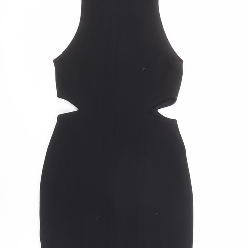 Topshop Women’s Black Size 6 Bodycon High Neck Cut Out Mini Dress