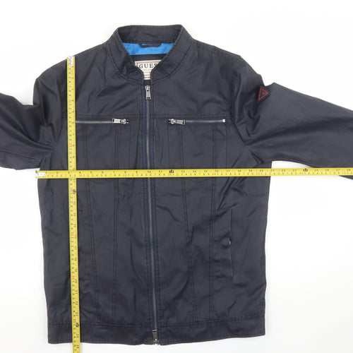 Guess Men's Blue Biker Jacket Size M Polyester Cotton Zip Up