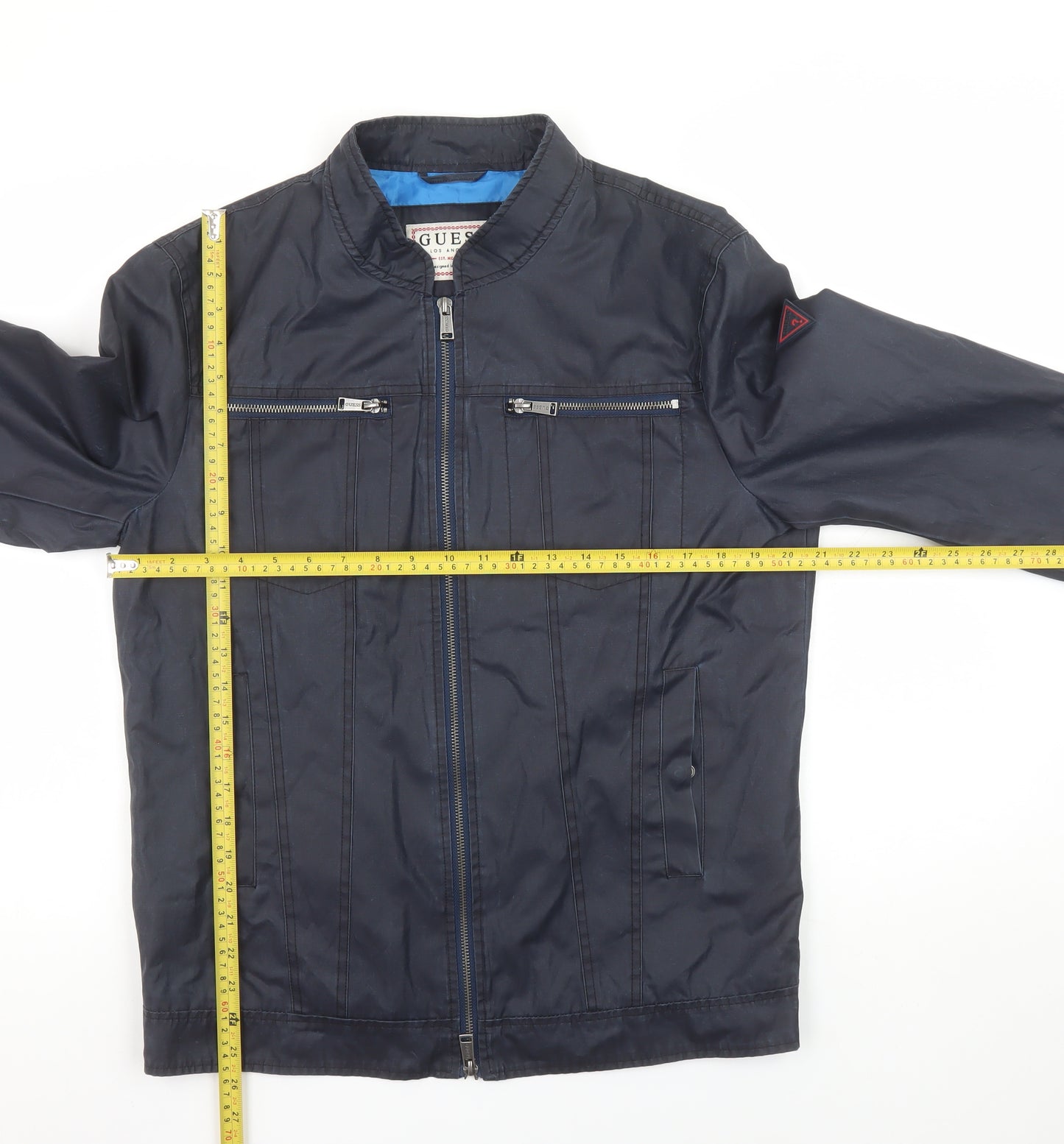 Guess Men's Blue Biker Jacket Size M Polyester Cotton Zip Up