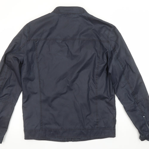 Guess Men's Blue Biker Jacket Size M Polyester Cotton Zip Up