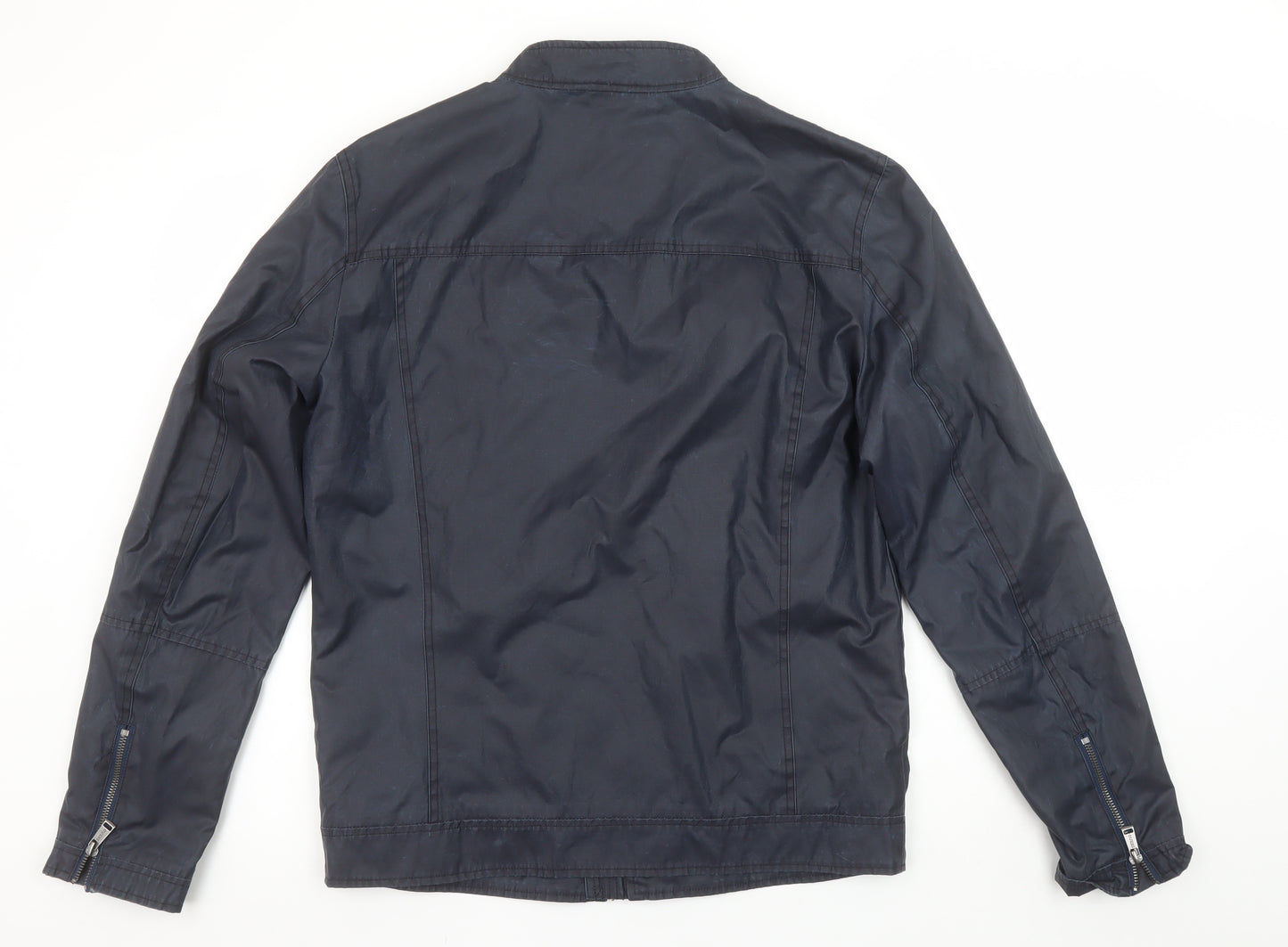 Guess Men's Blue Biker Jacket Size M Polyester Cotton Zip Up