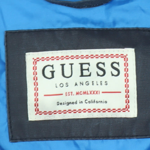 Guess Men's Blue Biker Jacket Size M Polyester Cotton Zip Up