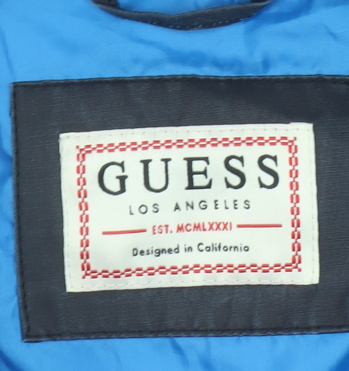 Guess Men's Blue Biker Jacket Size M Polyester Cotton Zip Up