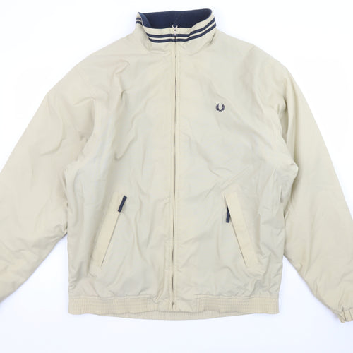 Fred Perry Men's Beige Bomber Jacket M Regular Fit Classic Zip