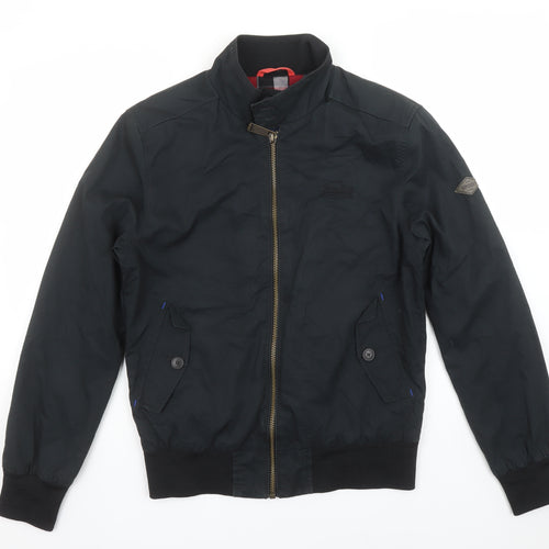 Superdry Men's Black Bomber Jacket Size M Polyester Lined Zip Up