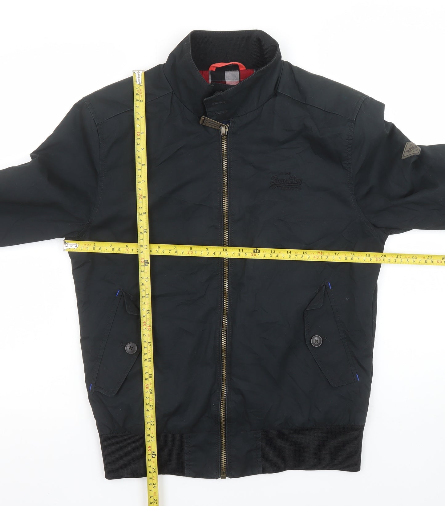 Superdry Men's Black Bomber Jacket Size M Polyester Lined Zip Up