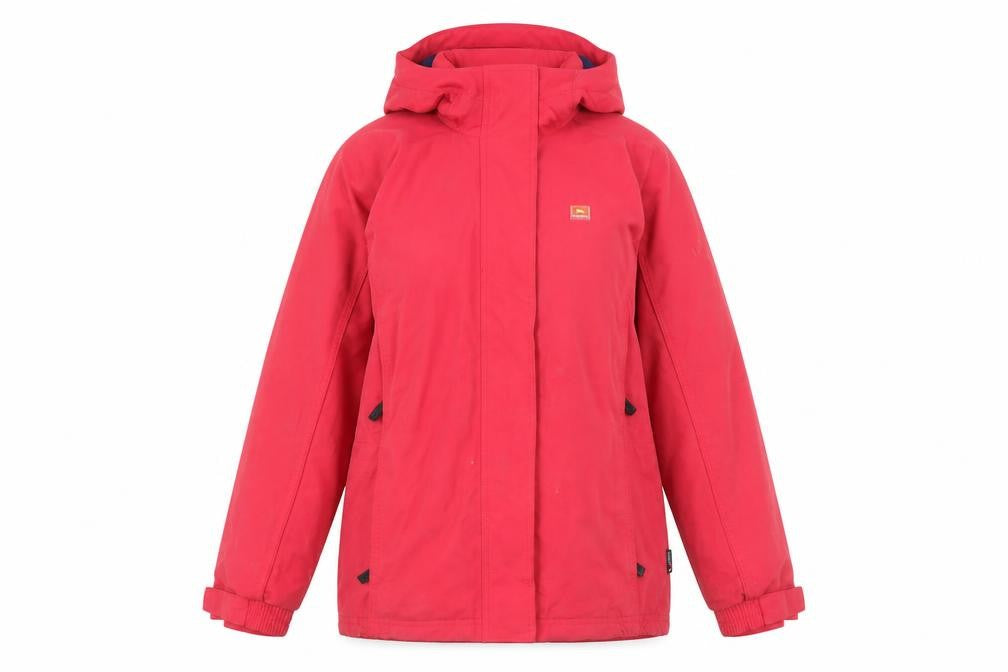 Front view of Trespass Women's Red Waterproof Hooded Rain Jacket, size M