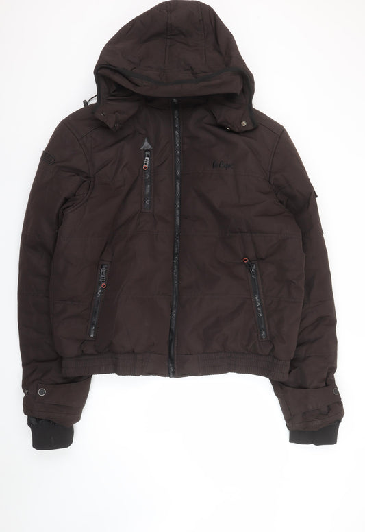 Lee Cooper Men’s Brown 2XL Hooded Puffer Jacket with Zip Pockets