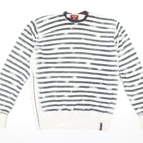 Jack & Jones Men's White Striped Crew Neck Knit Sweatshirt XL