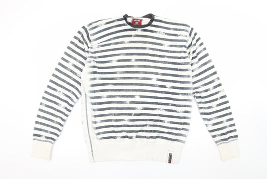 Jack & Jones Men's White Striped Crew Neck Knit Sweatshirt XL
