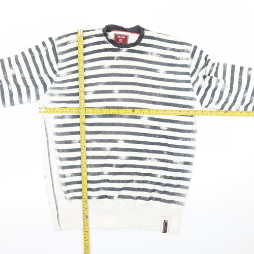 Jack & Jones Men's White Striped Crew Neck Knit Sweatshirt XL