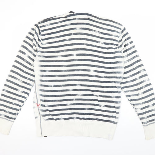 Jack & Jones Men's White Striped Crew Neck Knit Sweatshirt XL