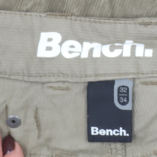 Bench Mens Beige Corduroy Chino Trousers Size 32/34 Regular Fit
