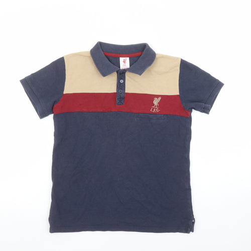 LFC Boys Beige Red Blue Polo Shirt 11-12 Years Short Sleeve Cotton Blend