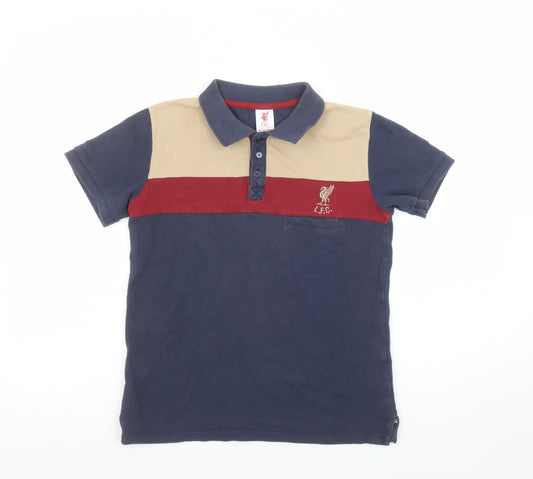 LFC Boys Beige Red Blue Polo Shirt 11-12 Years Short Sleeve Cotton Blend