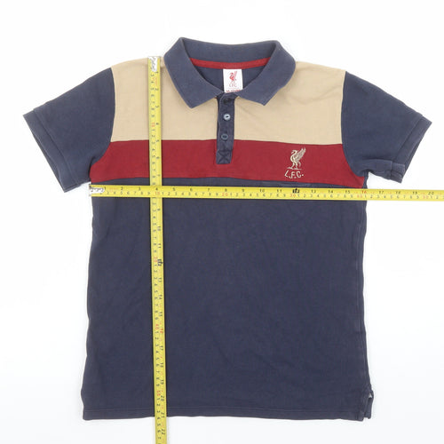 LFC Boys Beige Red Blue Polo Shirt 11-12 Years Short Sleeve Cotton Blend